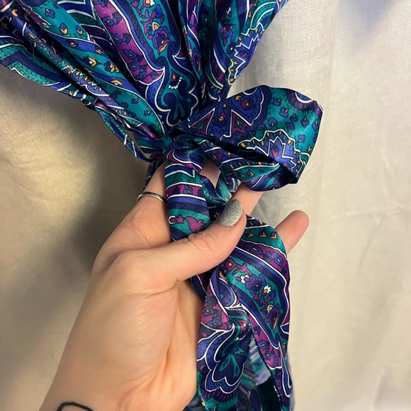 Vintage 90s Teal Purple Floral Paisley Silky Colorful Kimono Robe - Picture 10 of 12